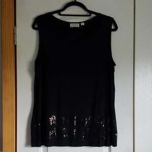 Joan Rivers Women's Black Sleeveless Blouse Tank w/ Sequins Large